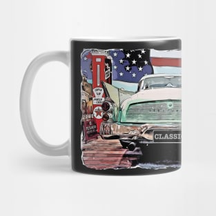 Cartoon Classic Old American Car with American Flag Mug